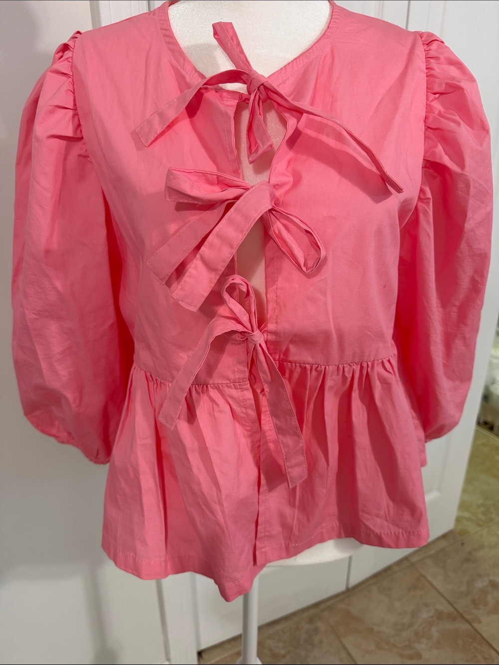 Pink Tie-Front Peplum Women's Top